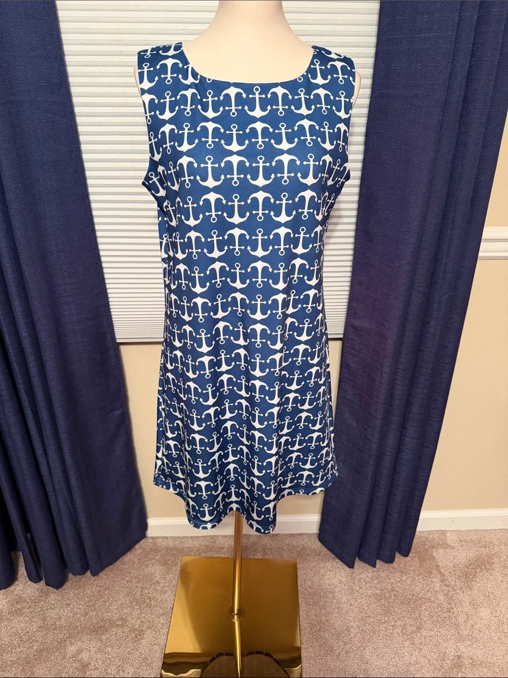 Sleeveless Navy Anchor Print Mini Dress - Picture 1 of 3